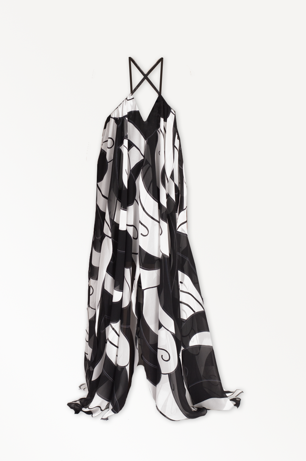 BLACK AND WHITE SILK CAPE