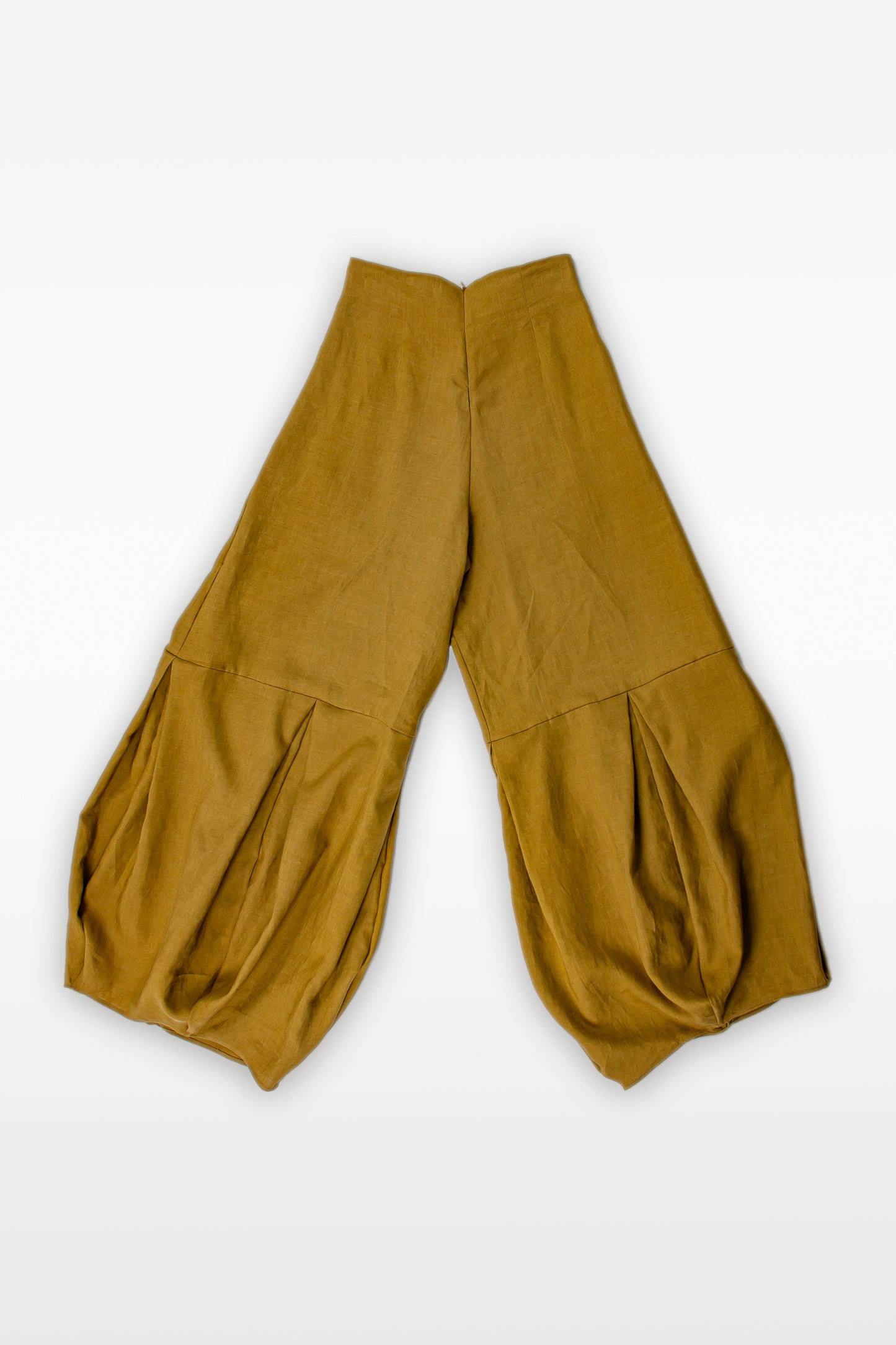 WIDE MUSTARD-COLORED TROUSERS IN PURE LINEN