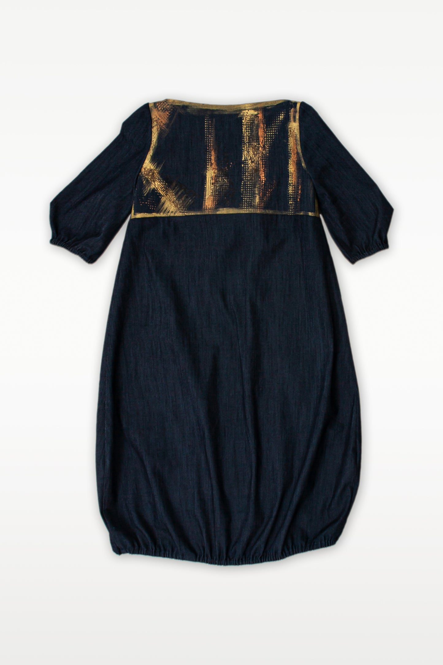 SHORT PUFFED DRESS IN BLUE CREPE JEANS