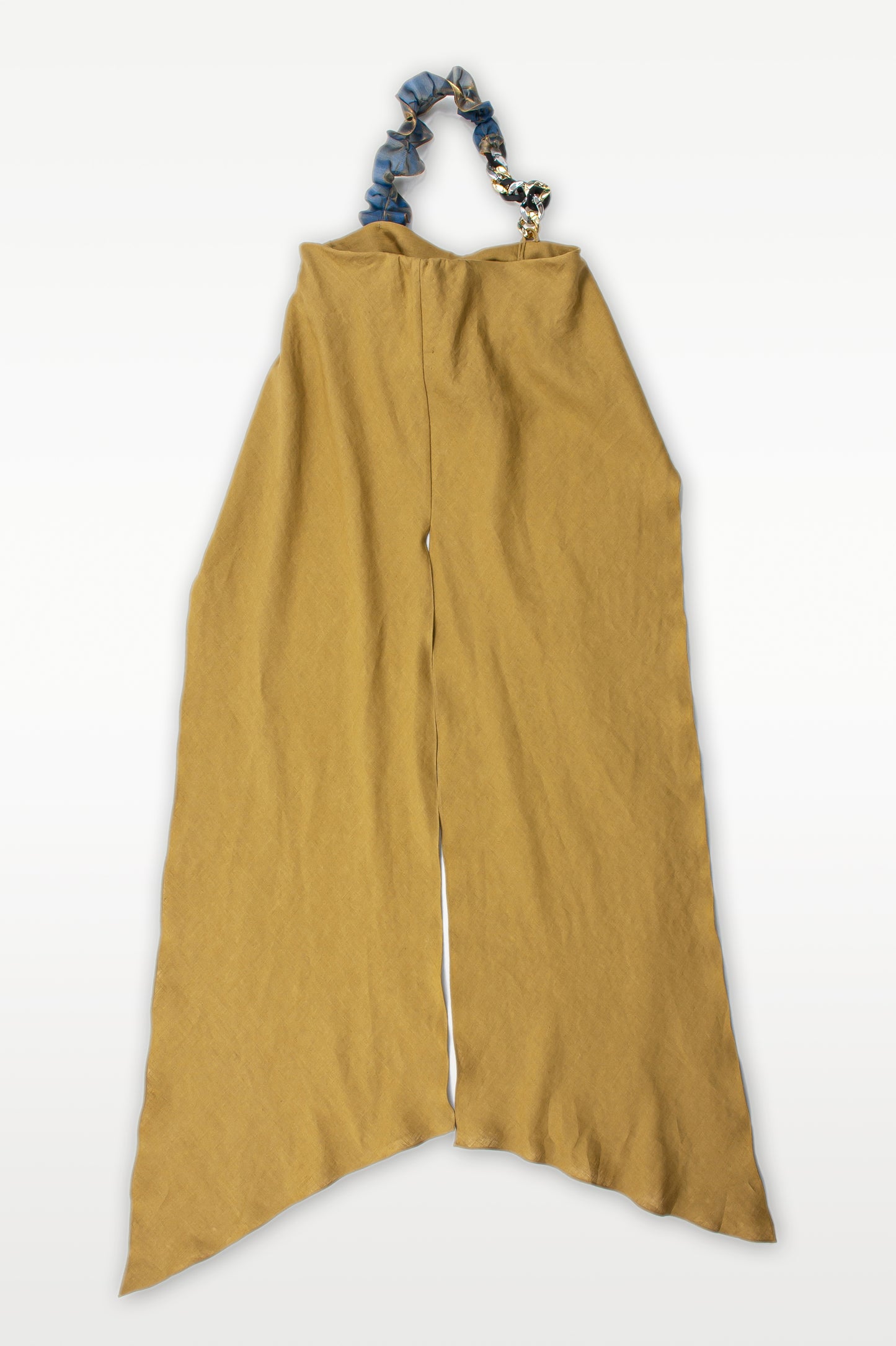 MUSTARD-COLORED TUNIC IN PURE LINEN WITH CROPPED CORSET