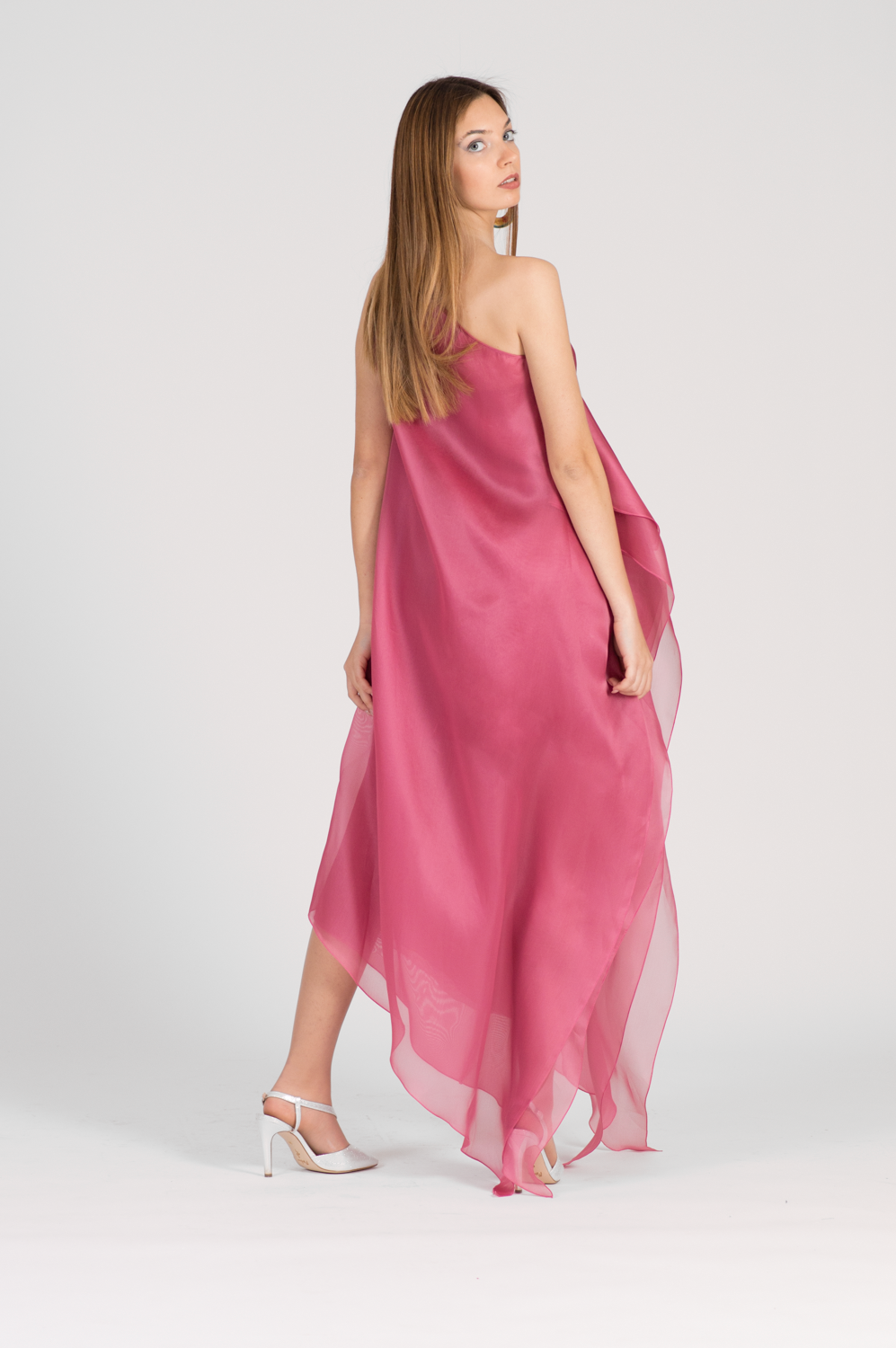 MAXI DRESS ROSA IN SETA