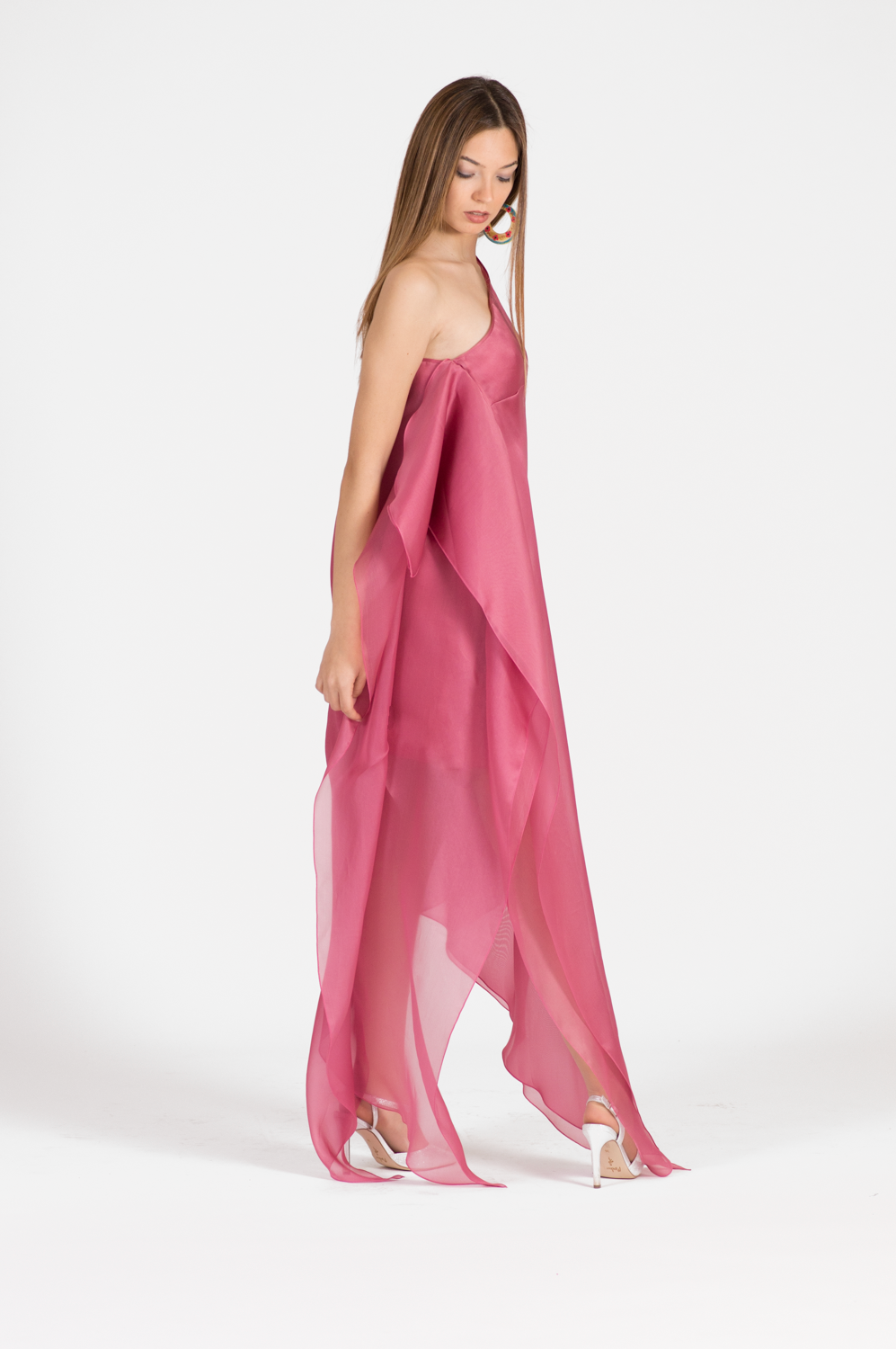 MAXI DRESS ROSA IN SETA