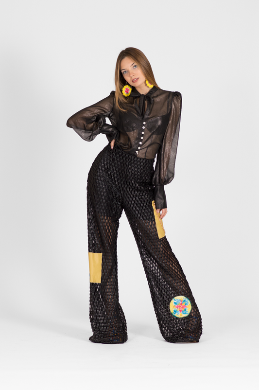 BLACK PALAZZO PANTS IN MESH