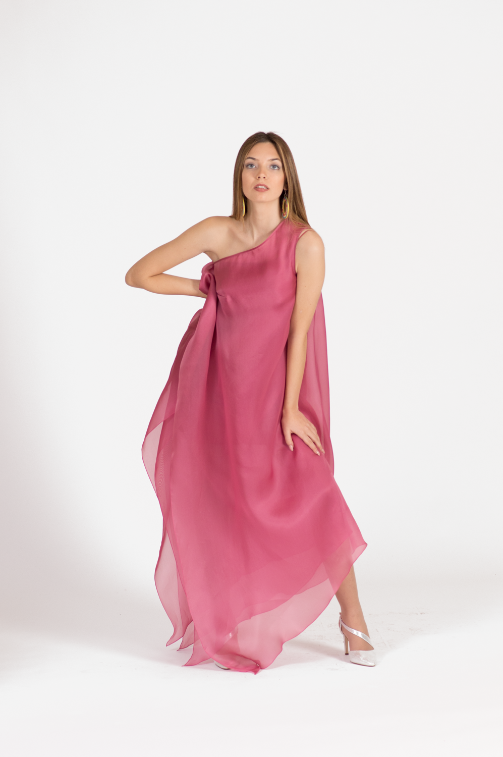 MAXI DRESS ROSA IN SETA