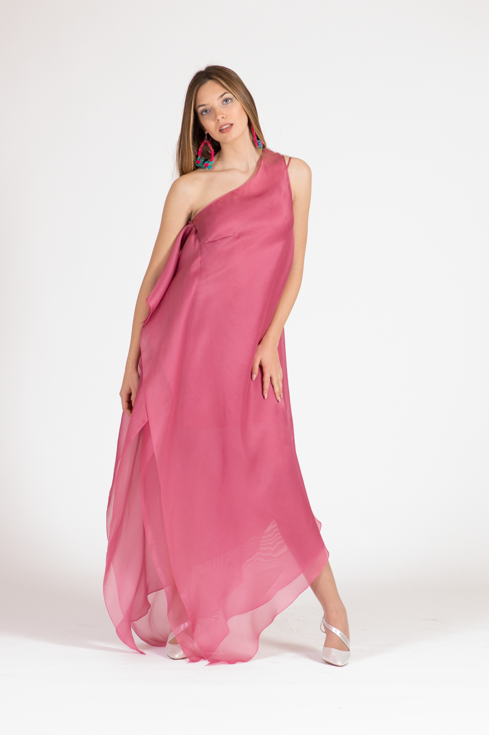 MAXI DRESS ROSA IN SETA