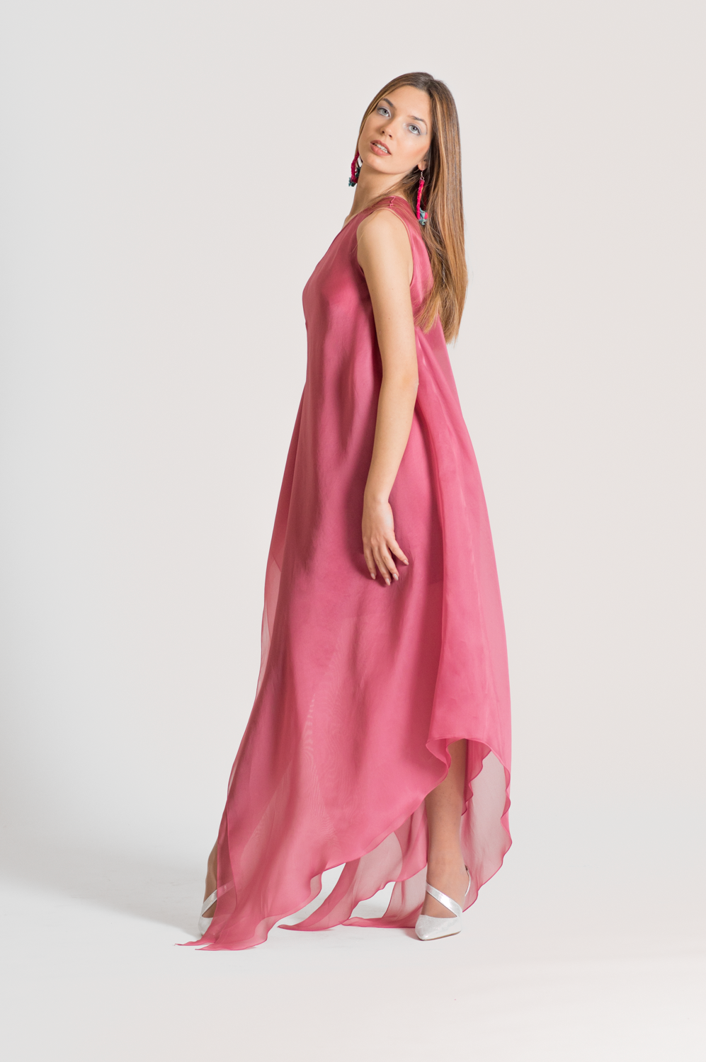 MAXI DRESS ROSA IN SETA