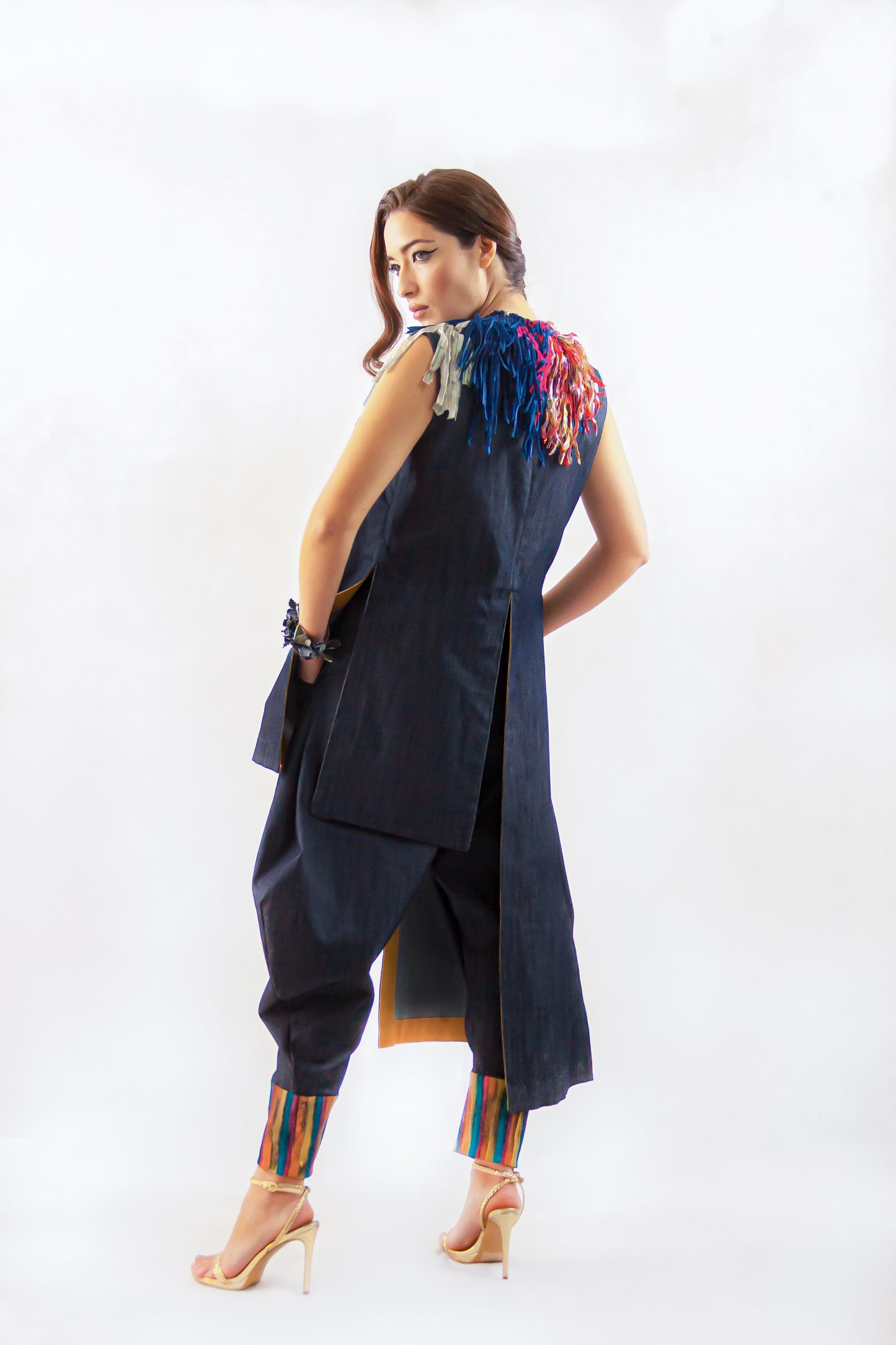 MAXI GILET IN CREPE JEANS BLU NOTTE