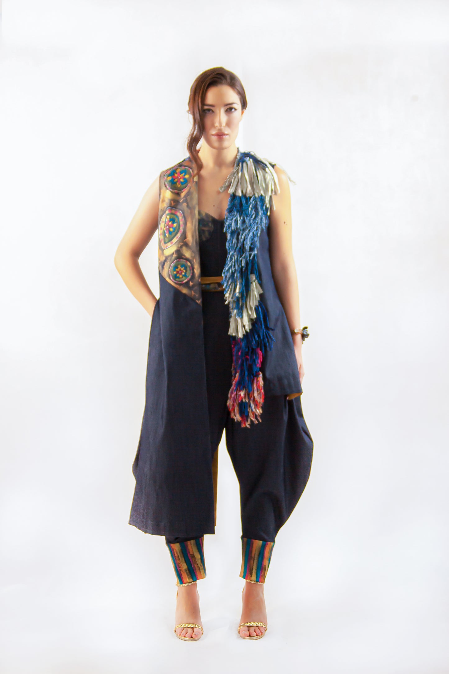 MAXI GILET IN CREPE JEANS BLU NOTTE