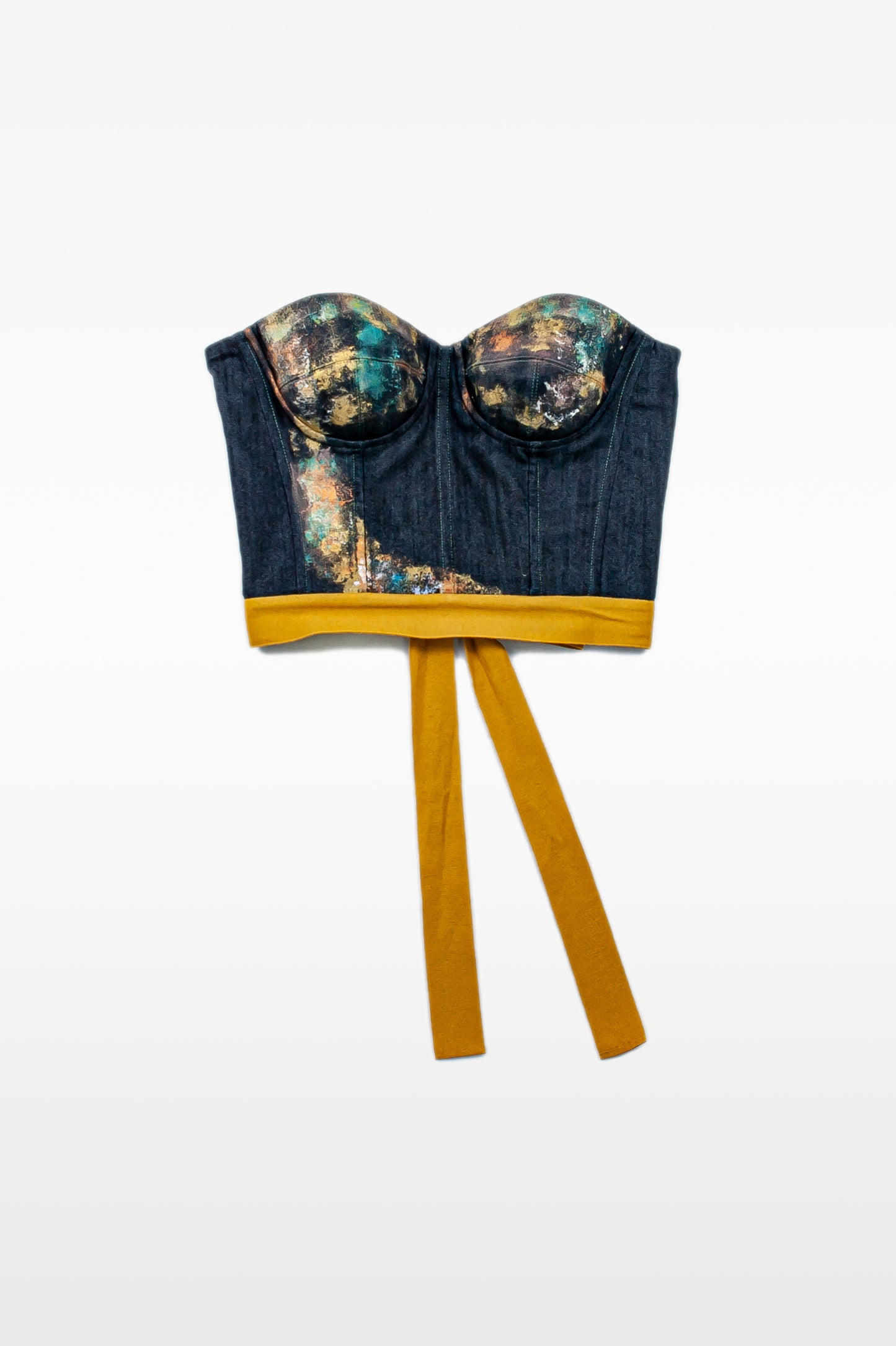 CORSETTO IN CREPE JEANS BLU NOTTE CON FIOCCO